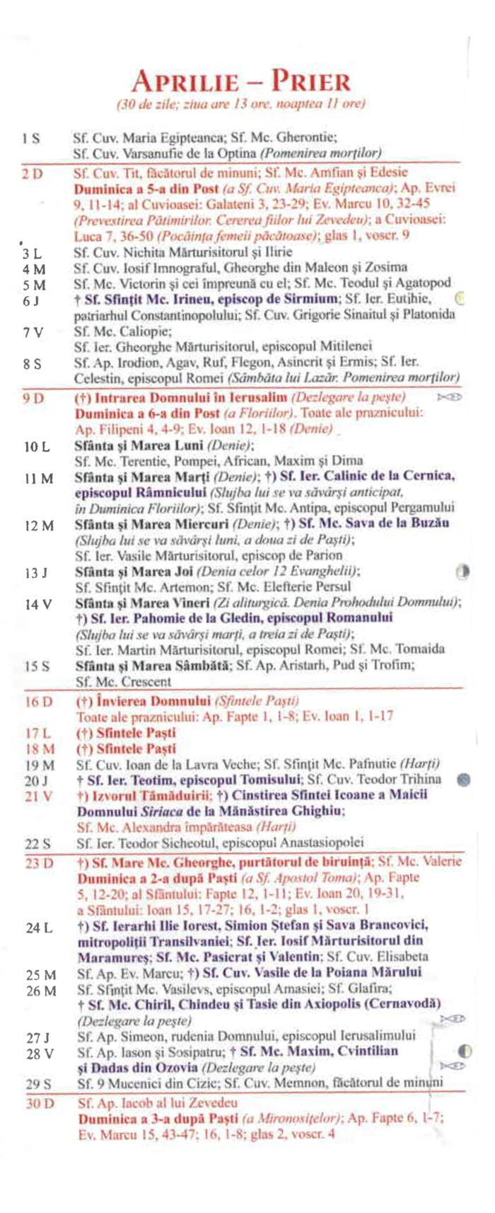 Coliva Calendar Ortodox